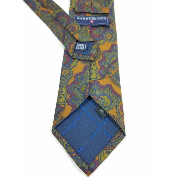 Saddlebred Mens Necktie lot of 3 Gold Navy Plaid Paisley Silk & Silk Blend ties - Picture 4 of 10